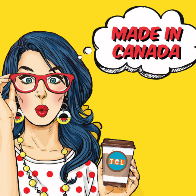 pop art woman with made in canada thought bubble